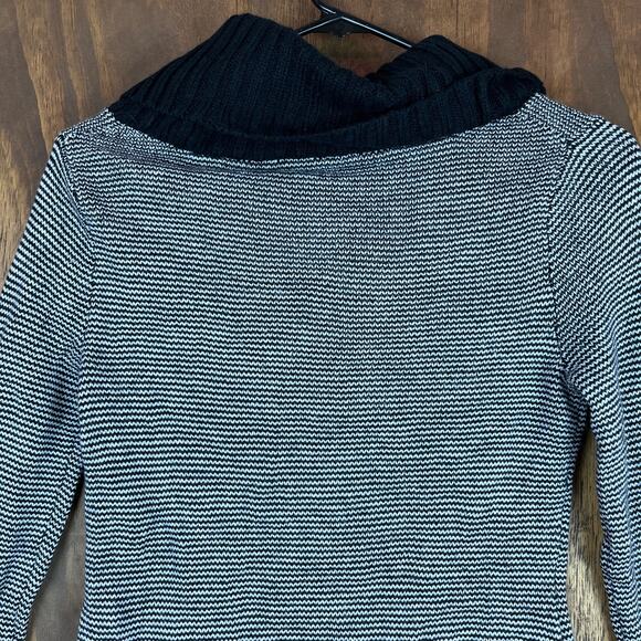 Express Womens Sweater Black White Stripe Wool Cowl Neck Asymmetrical Hem XS - Picture 12 of 13